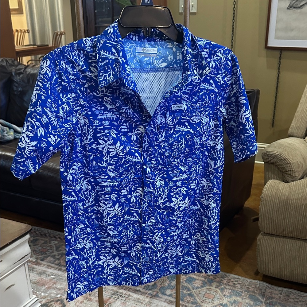 Columbia Blue and White Kids Button Down Shirt